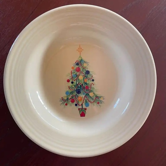 FIESTA 4 Large Rimmed Soup Plates with Christmas Tree Design- Retired! - Picture 4 of 5